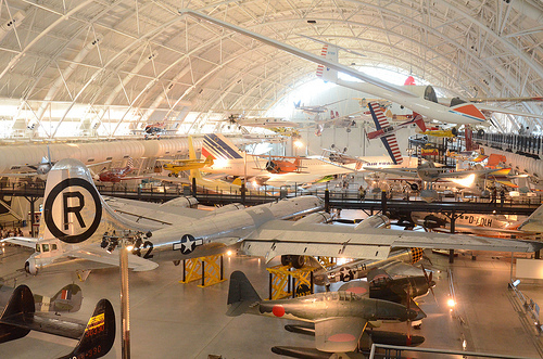 Steven F. Udvar-Hazy Center: View of south hangar, like B-29 Superfortress “Enola Gay”, a glimpse of the Air France Concorde, and many others